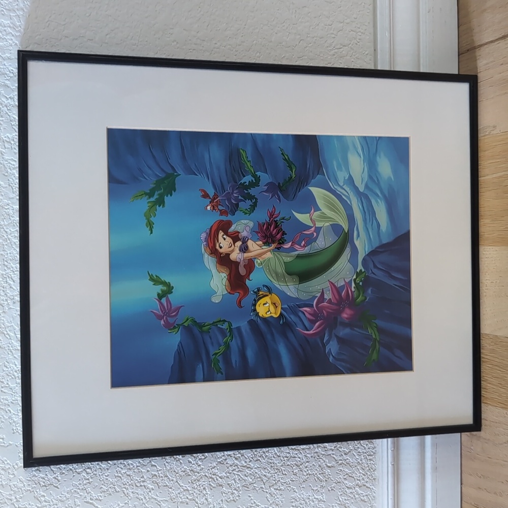 Disney The Little Mermaid Bridal Ariel with Flounder, matted with black frame
